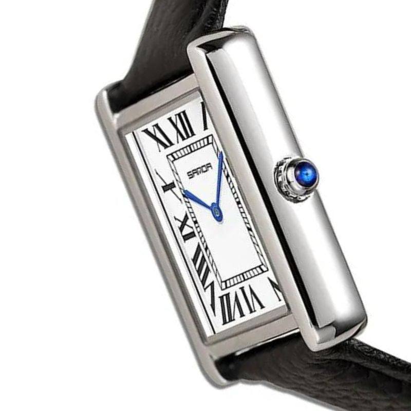 Quadratische Uhr aus Edelstahl und schwarzem Leder | Solstice