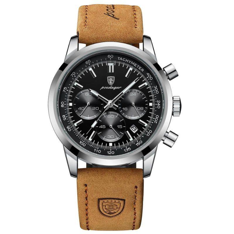 Herren Edelstahl-Uhr mit schickem Lederarmband | Orion