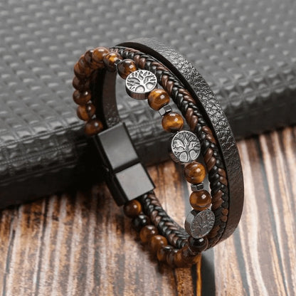 Hochwertiges Lederarmband für Männer - Stilvolles Bling mit Edelsteinen und Charms