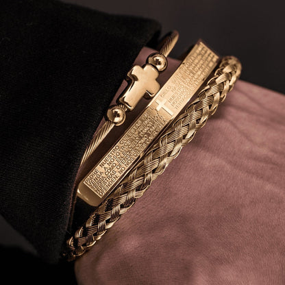 Trio von Unser Vater Kreuz Armreifen - Schickes Edelstahl mit Gold- und Silber-Finish