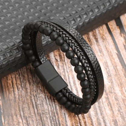 Hochwertiges Lederarmband für Männer - Stilvolles Bling mit Edelsteinen und Charms