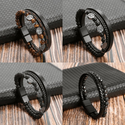 Hochwertiges Lederarmband für Männer - Stilvolles Bling mit Edelsteinen und Charms