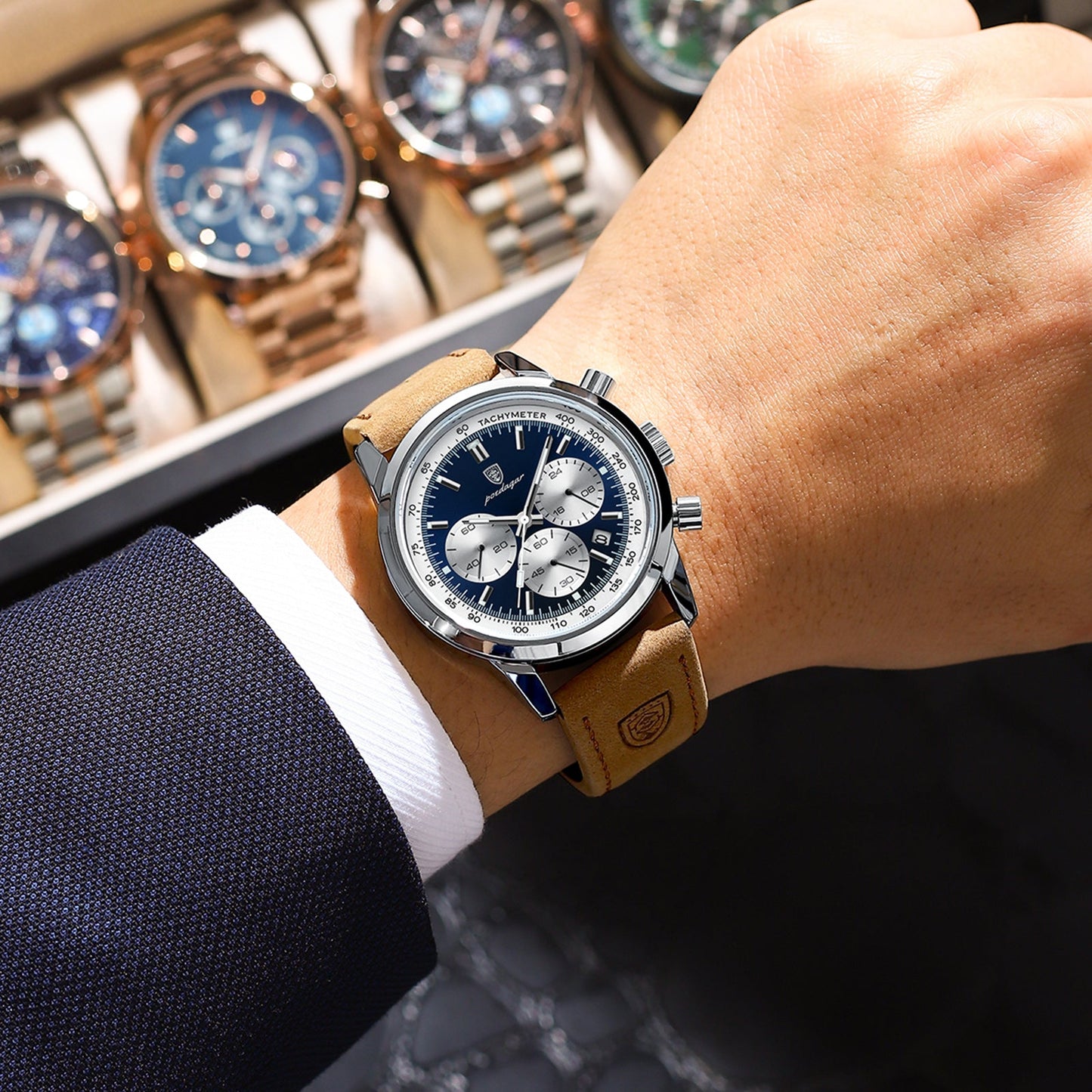 Herren Edelstahl-Uhr mit schickem Lederarmband | Orion